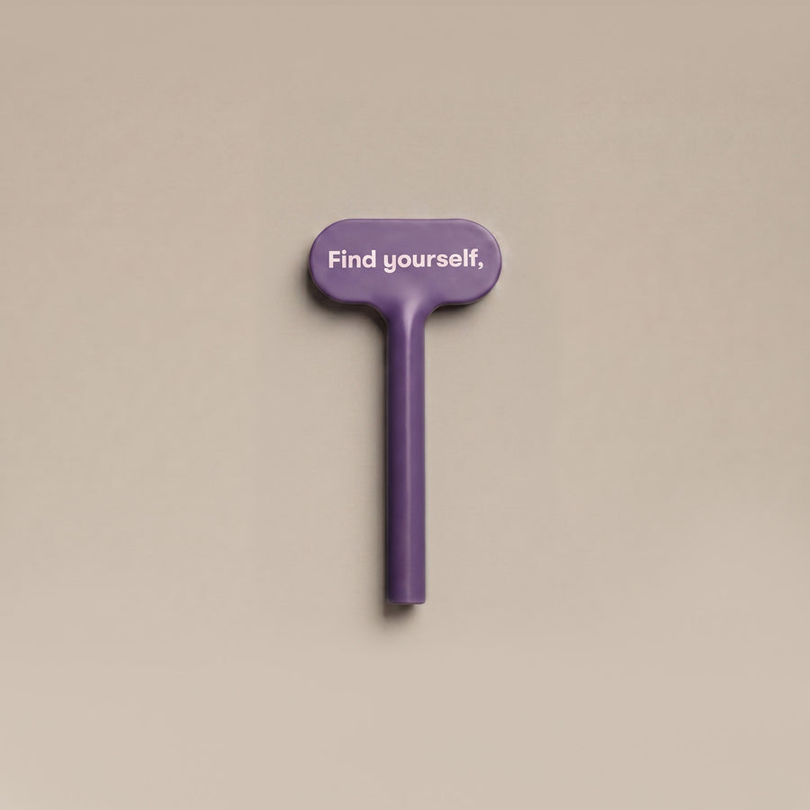 The purple co-branded tube key, printed Find yourself
